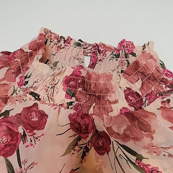 2X TORRID LIGHTWEIGHT CHIFFON FLORAL LONG SLEEVE PINK RED BLOUSE TOP - Picture 6 of 10